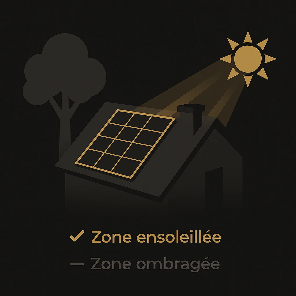 Illustration d'ombres portées sur une toiture équipée de panneaux