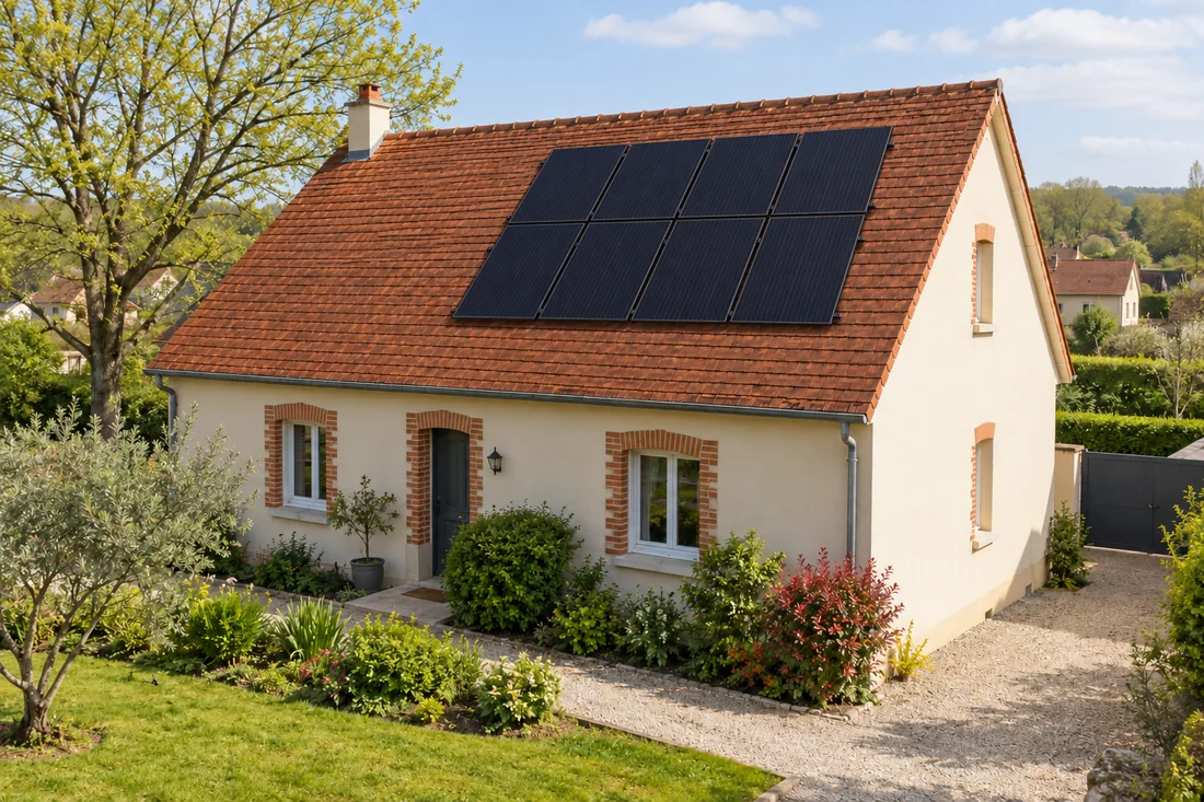 Même maison illustrative avec huit panneaux, sans électronique identifiable
